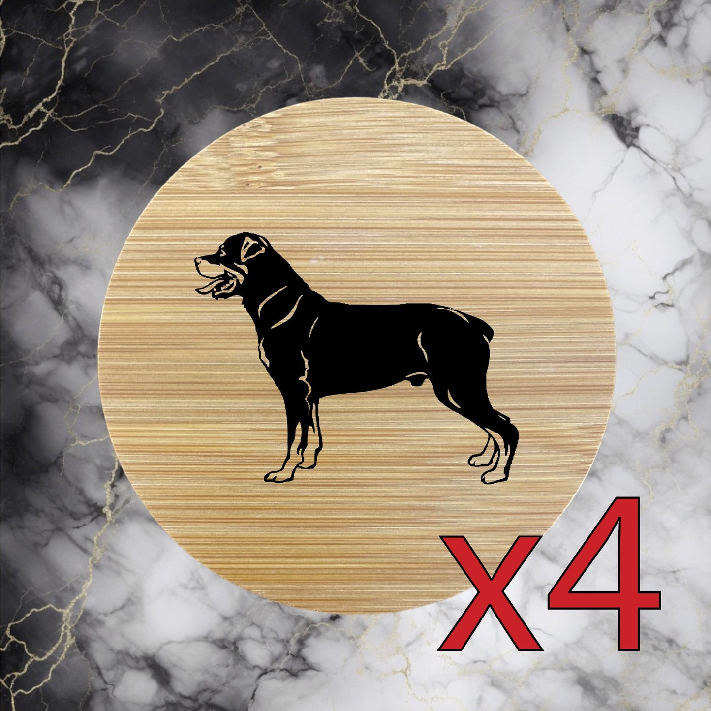 Rottweiler x4 Bamboo Coasters Drink Natural Wood Home Decor Lounge Dog Pet NEW