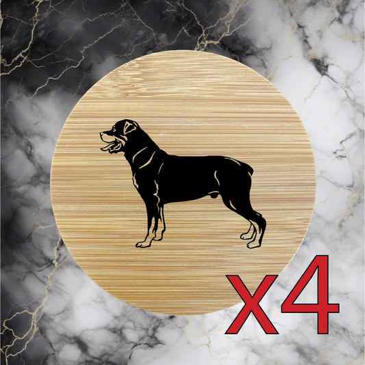 Rottweiler x4 Bamboo Coasters Drink Natural Wood Home Decor Lounge Dog Pet NEW
