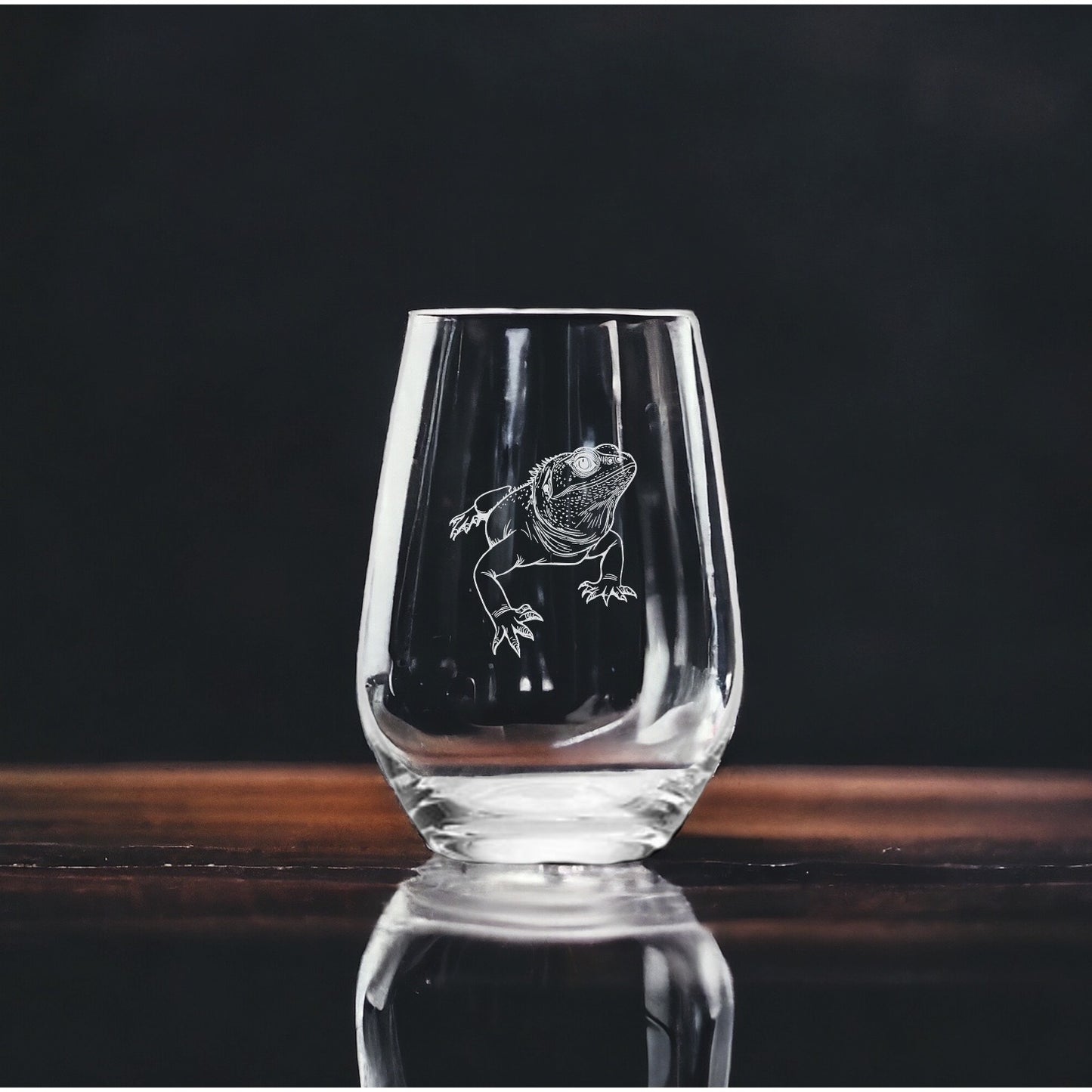 Bearded Dragon Stemless Wine Glasses x4 Premium 15 Oz Personalize Lizard NEW