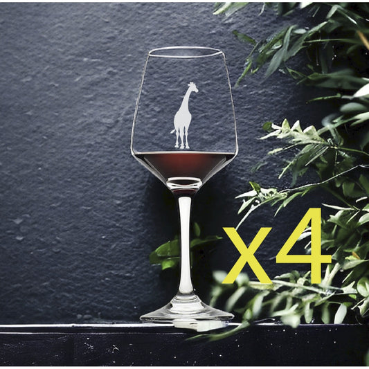 Giraffe Wine Glasses x4 Premium 12 Oz Personalize Animal Wild African NEW
