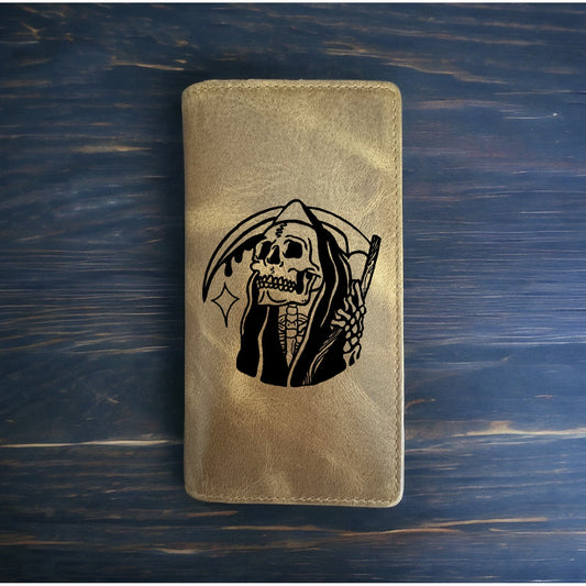 Grim Reaper Rodeo Wallet Cowboy Western Buffalo Leather Premium Skull Scythe NEW
