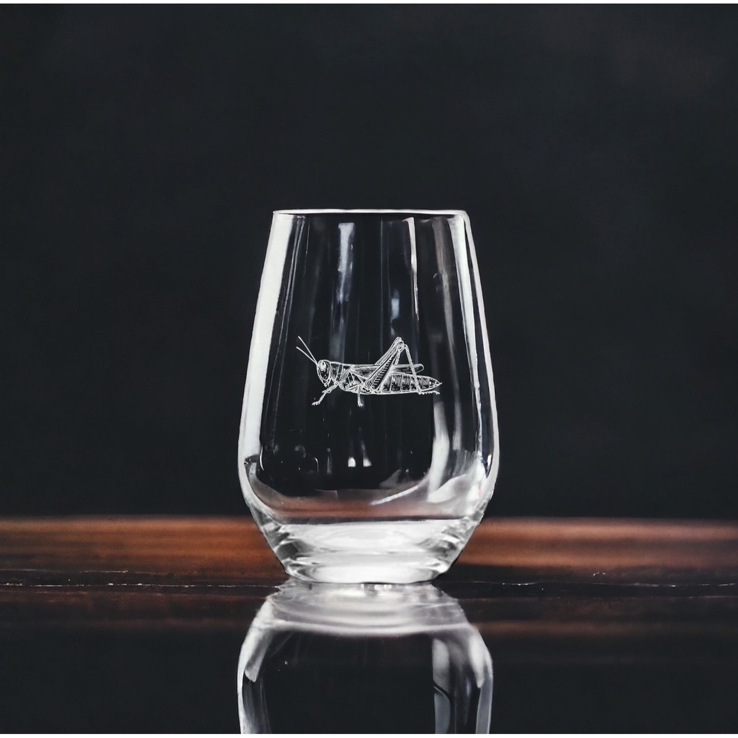 Grasshopper Stemless Wine Glasses x4 Premium 15 Oz Personalize Animal Gift NEW