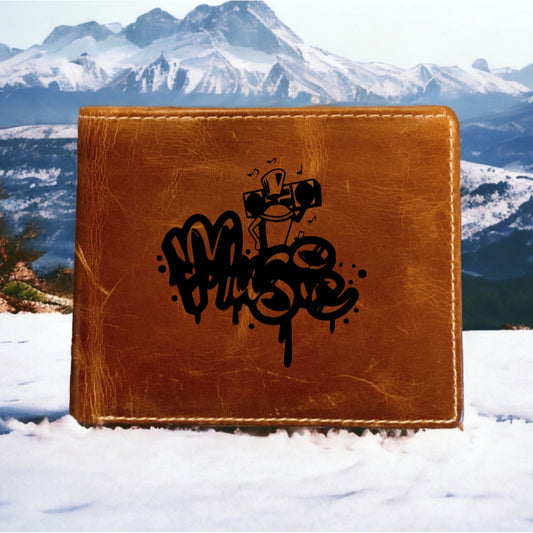 Music Leather Wallet Bifold Premium Quality Buffalo Spray Paint Art Graffiti NEW
