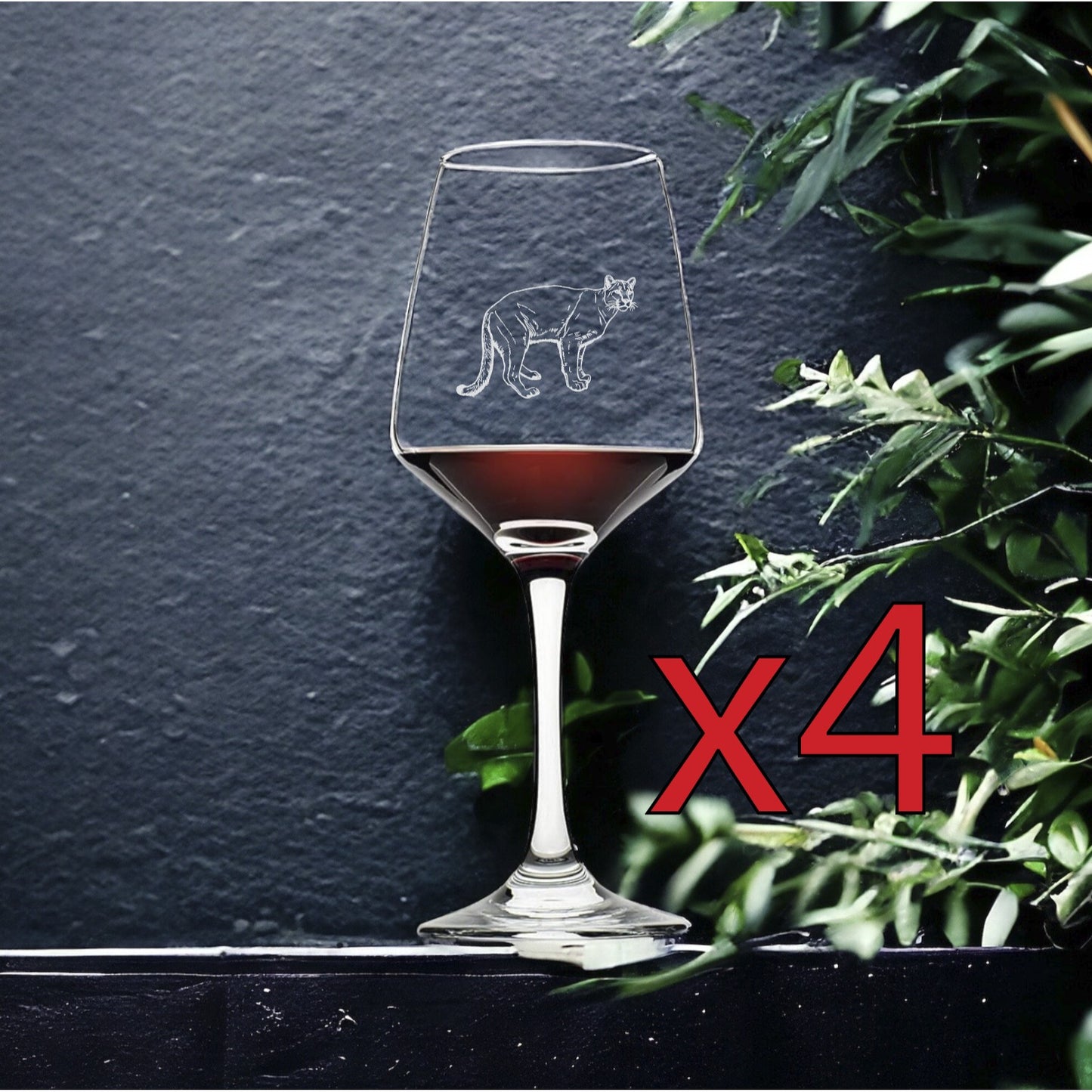 Mountain Lion Wine Glasses x4 Premium 12 Oz Personalize Cougar Cat Gift NEW