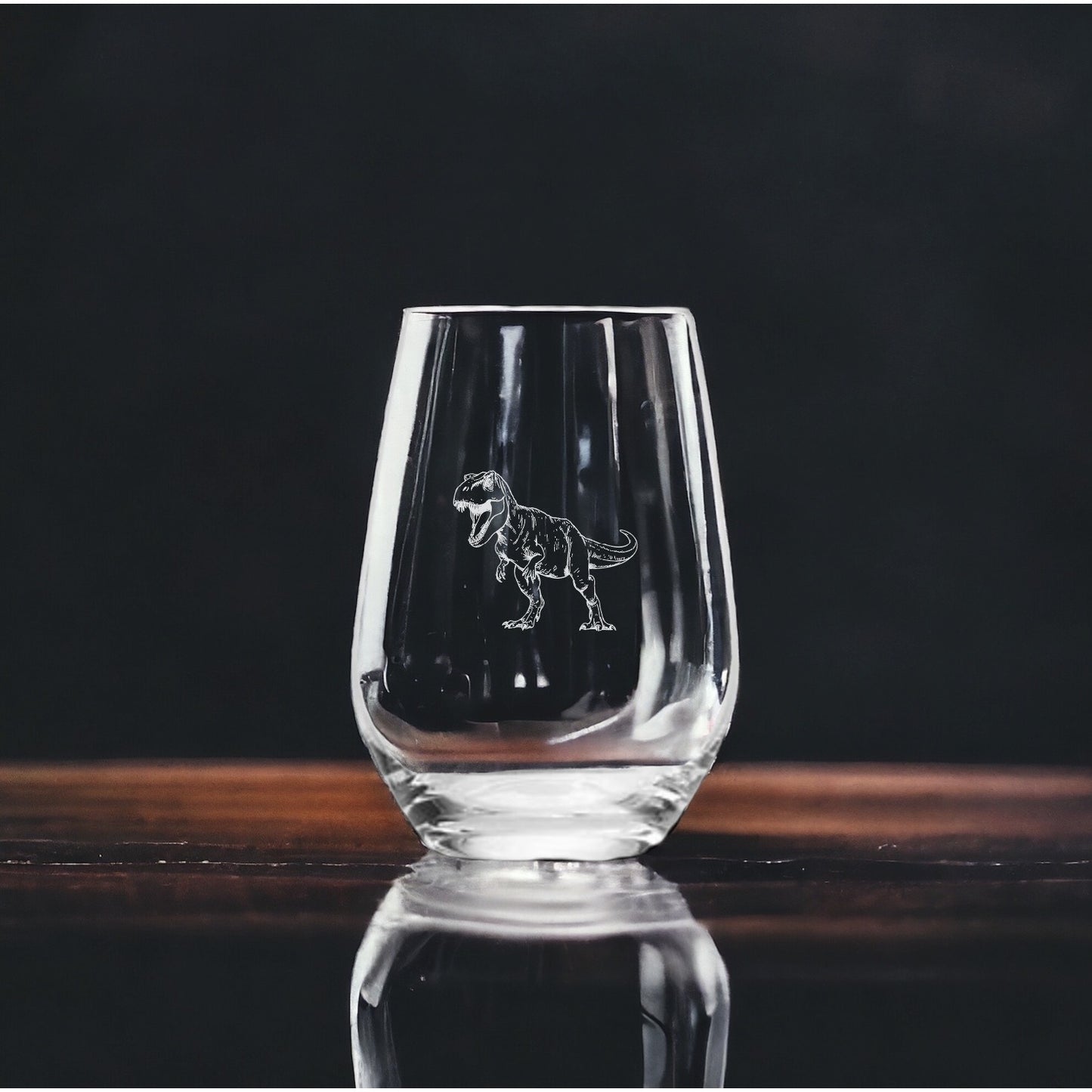 T-Rex Stemless Wine Glasses x4 Premium 15 Oz Personalize Gift Dinosaur Wild NEW