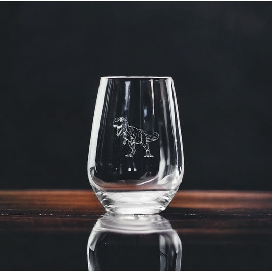 T-Rex Stemless Wine Glasses x4 Premium 15 Oz Personalize Gift Dinosaur Wild NEW