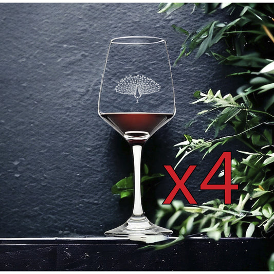 Peacock Wine Glasses x4 Premium 12 Oz Personalize Animal Wildlife Bird Gift NEW