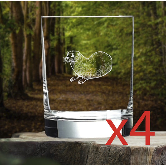 Otter Whiskey Glasses x4 Double 14 Oz Premium Old Fashioned Animal Wild Gift NEW
