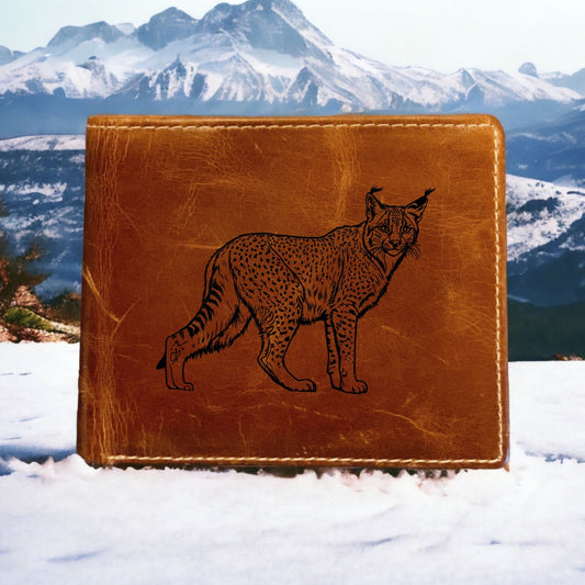 Lynx Leather Wallet Bifold Premium Quality Buffalo Animal Cat Wildlife Gift NEW