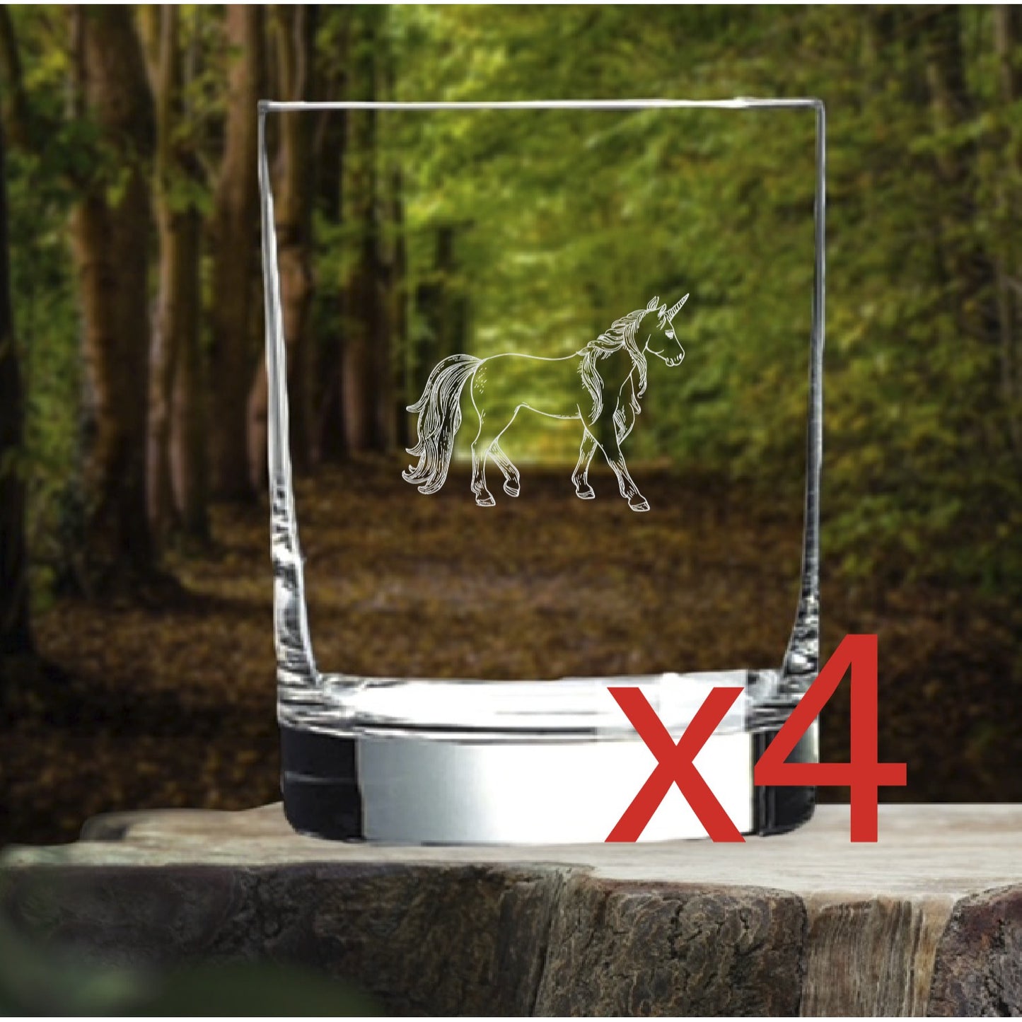 Unicorn Whiskey Glasses x4 Double 14 Oz Premium Old Fashioned Animal Gift NEW