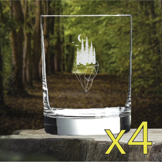 Mountain Whiskey Glasses x4 Double 14 Oz Premium Old Fashioned Outdoor NEW