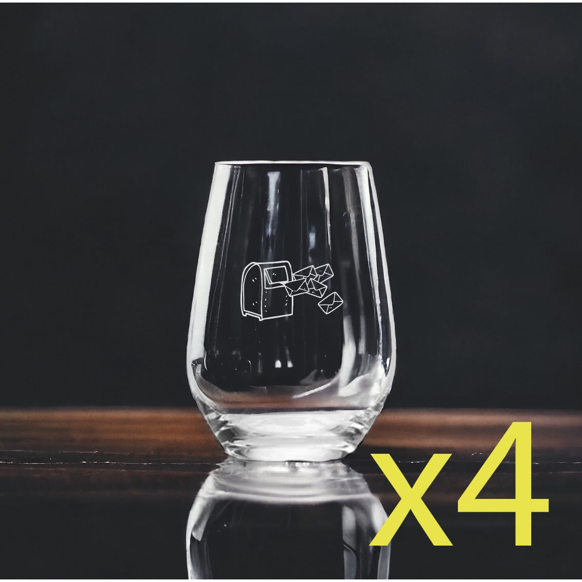 Mailbox Stemless Wine Glasses x4 Premium 15 Oz Personalize Package Business NEW