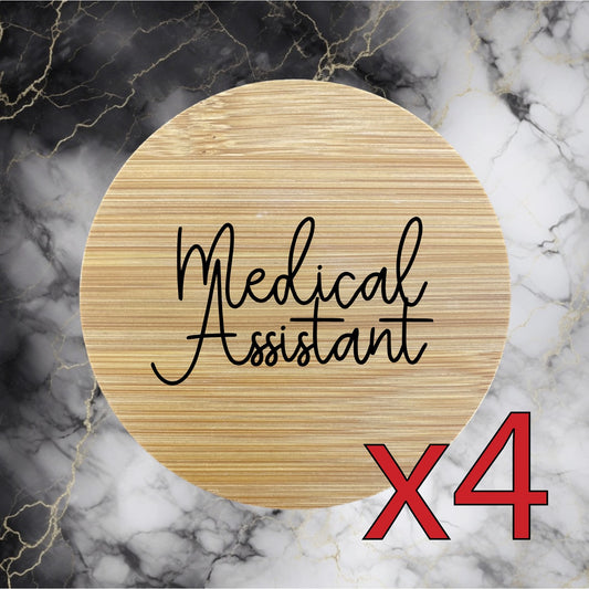 Medical Assistant x4 Bamboo Coasters Drink Natural Wood Home Decor Lounge NEW
