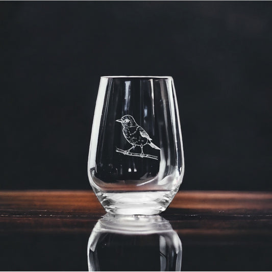 Robin Stemless Wine Glasses x4 Premium 15 Oz Personalize Gift Animal Wild NEW
