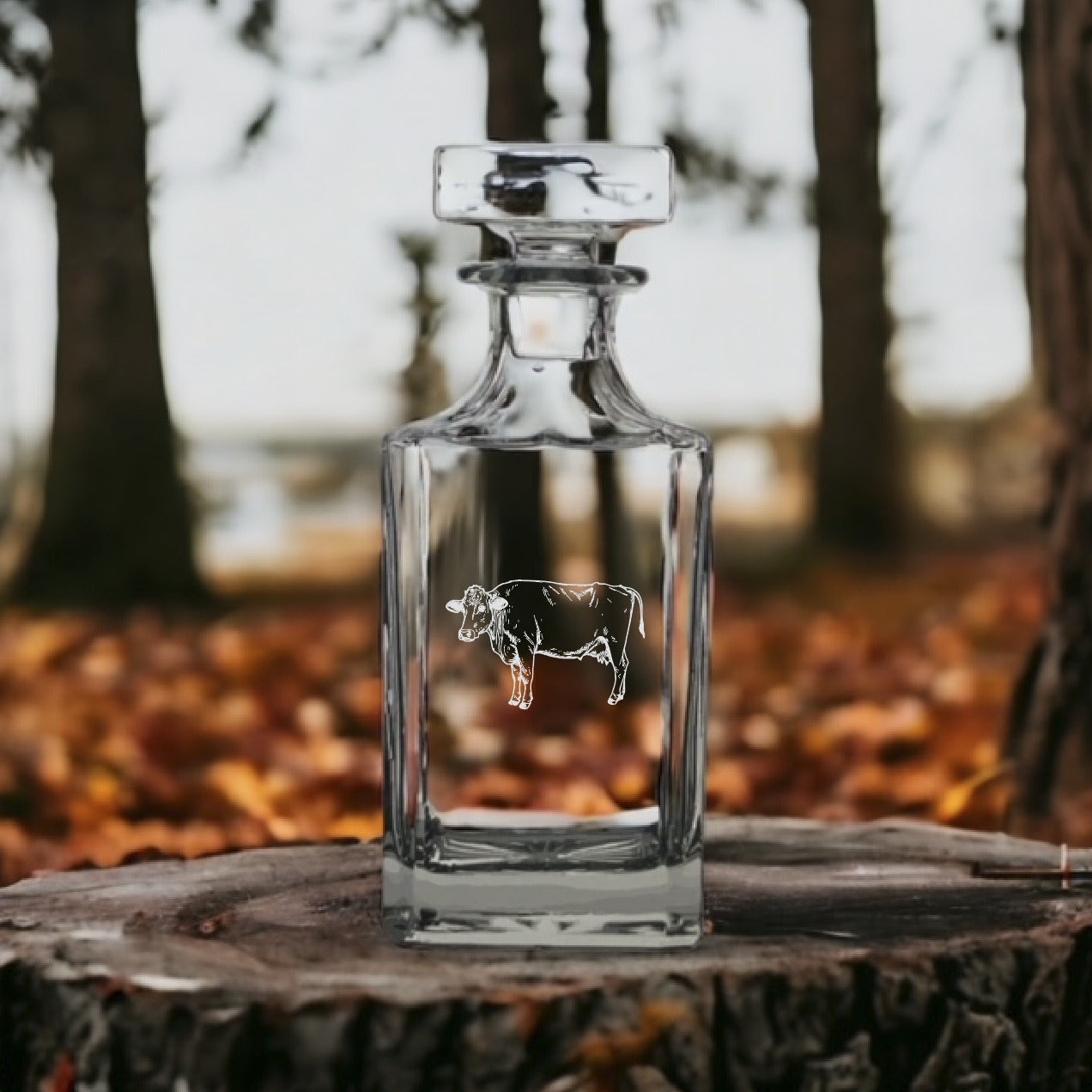 Cow Decanter 26 Oz Bourbon Whiskey Premium Glass Personalize Animal Farm NEW