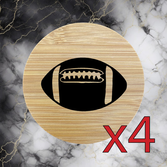 Football x4 Bamboo Coasters Drink Natural Wood Home Decor Lounge Sport Game NEW