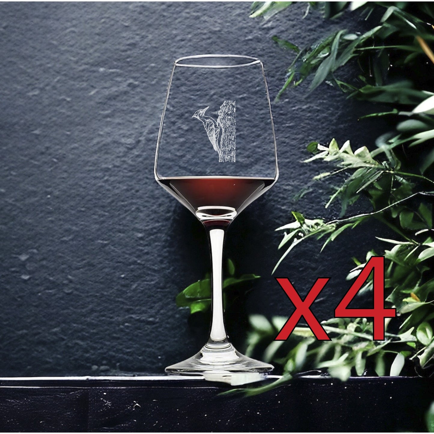 Woodpecker Wine Glasses x4 Premium 12 Oz Personalize Animal Bird Outdoor NEW