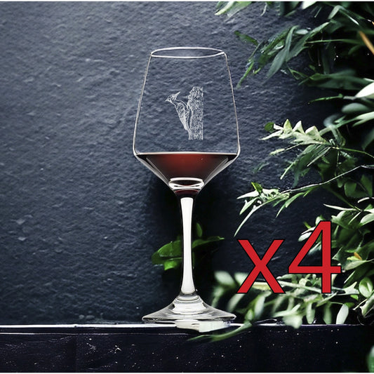 Woodpecker Wine Glasses x4 Premium 12 Oz Personalize Animal Bird Outdoor NEW
