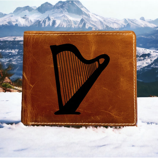 Harp Leather Wallet Bifold Premium Quality Buffalo Instrument Music Song NEW