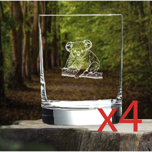 Koala Whiskey Glasses x4 Double 14 Oz Premium Old Fashioned Animal Wild Gift NEW
