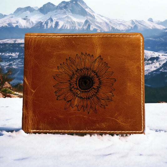 Sunflower Leather Wallet Bifold Premium Quality Buffalo Plant Outdoor Gift NEW