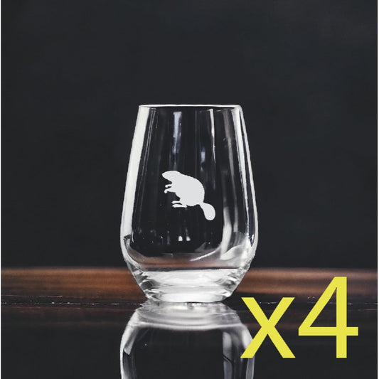Beaver Shape Stemless Wine Glasses x4 Premium 15 Oz Personalize Nature Wild NEW