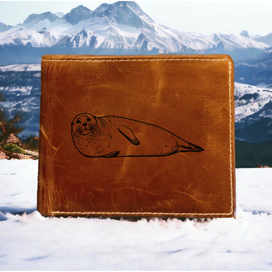 Seal Leather Wallet Bifold Premium Quality Buffalo Animal Ocean Beach Gift NEW
