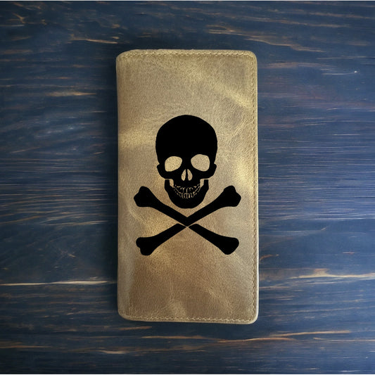 Skull Cross Bones Rodeo Wallet Cowboy Western Buffalo Leather Premium Pirate NEW