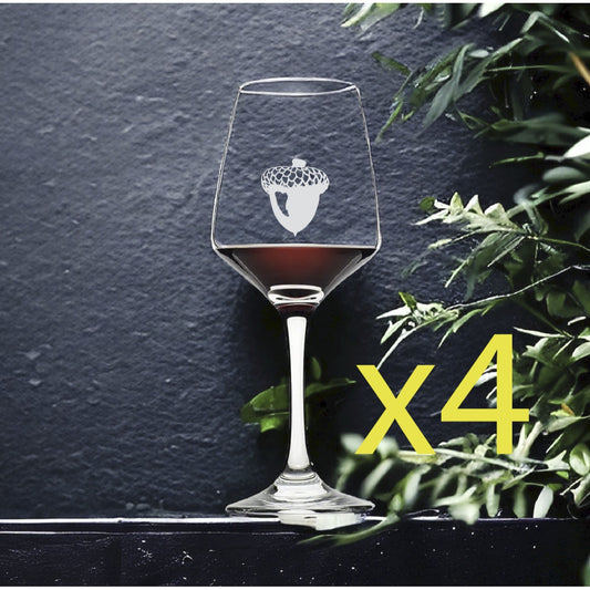 Acorn Wine Glasses x4 Premium 12 Oz Personalize Oak Tree Nut Seed Nature NEW