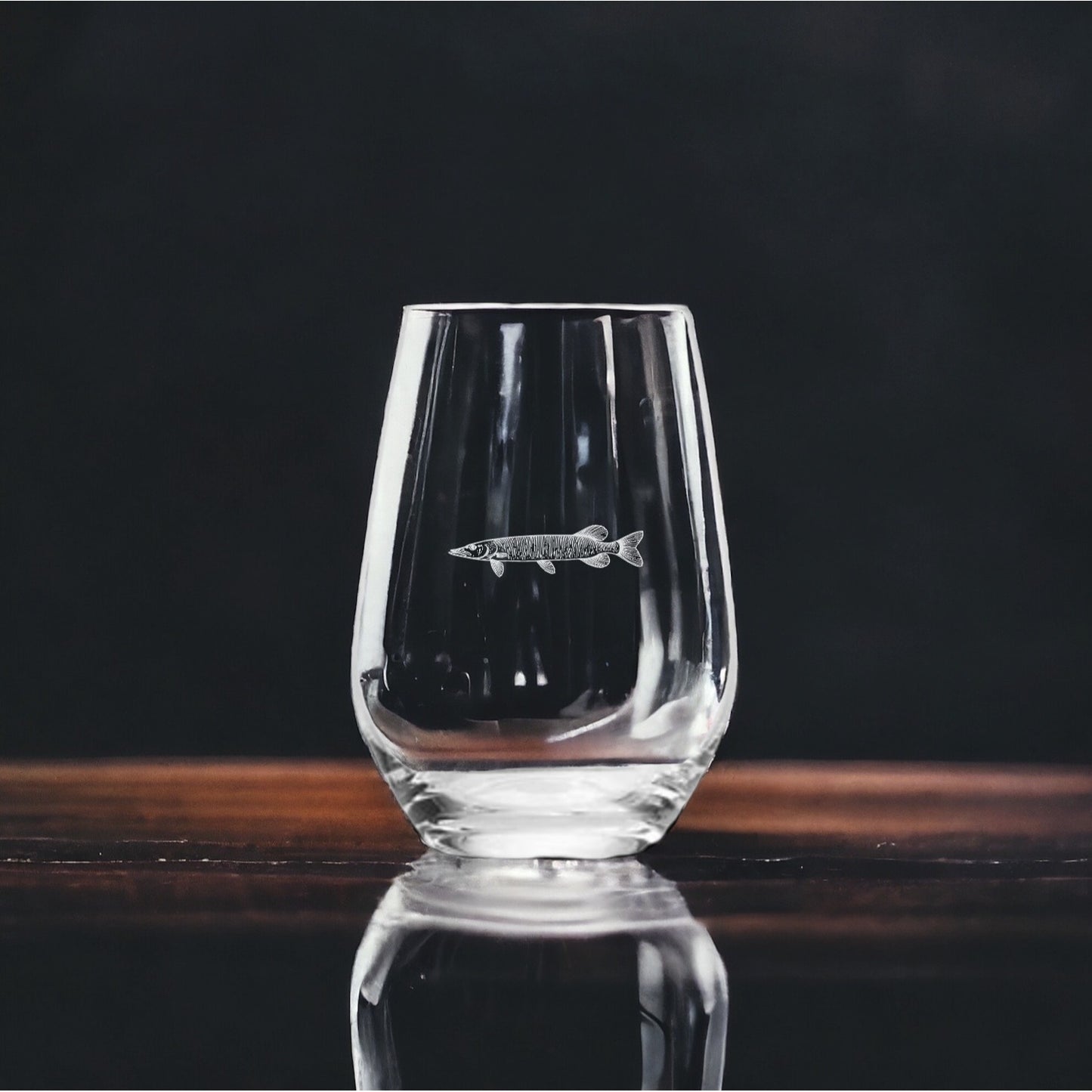 Northern Pike Stemless Wine Glasses x4 Premium 15 Oz Personalize Gift Fish NEW