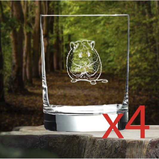 Hamster Whiskey Glasses x4 Double 14 Oz Premium Old Fashioned Animal Gift NEW