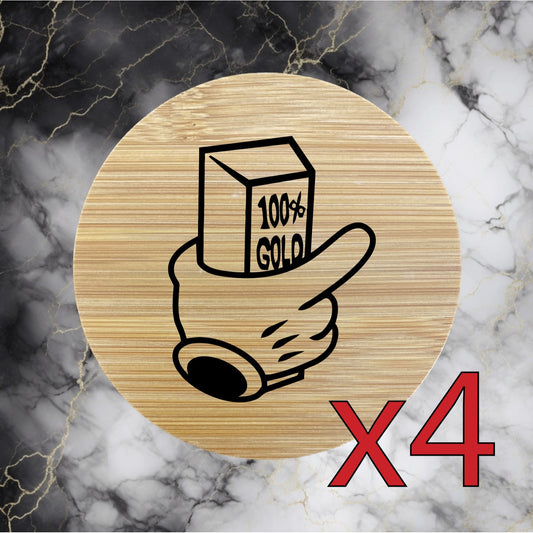 Gold Bar x4 Bamboo Coasters Drink Natural Wood Home Decor Lounge Money Cash NEW