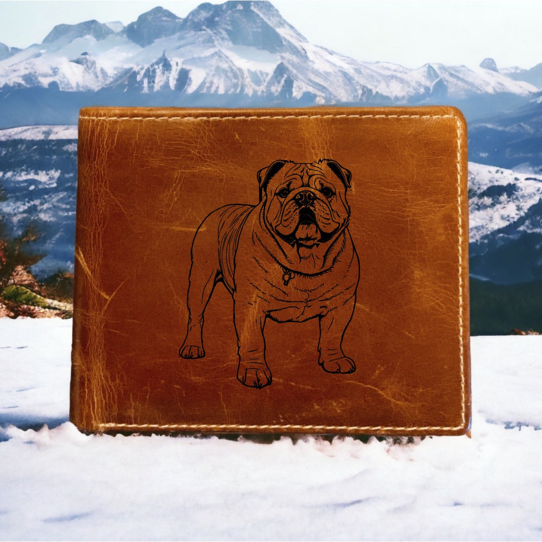 Bulldog Leather Wallet Bifold Premium Quality Buffalo Animal Pet Gift NEW