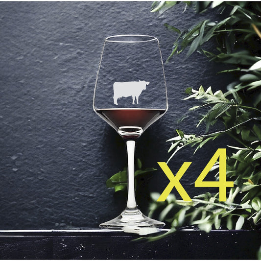Cow Wine Glasses x4 Premium 12 Oz Personalize Farm Animal Gift NEW