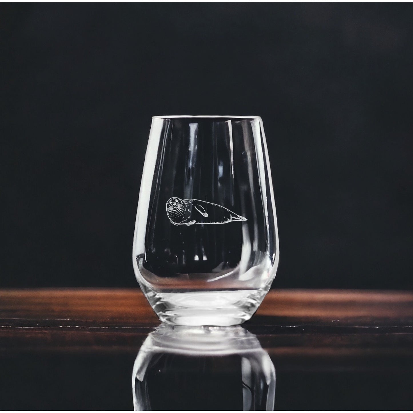 Seal Stemless Wine Glasses x4 Premium 15 Oz Personalize Gift Animal Ocean NEW