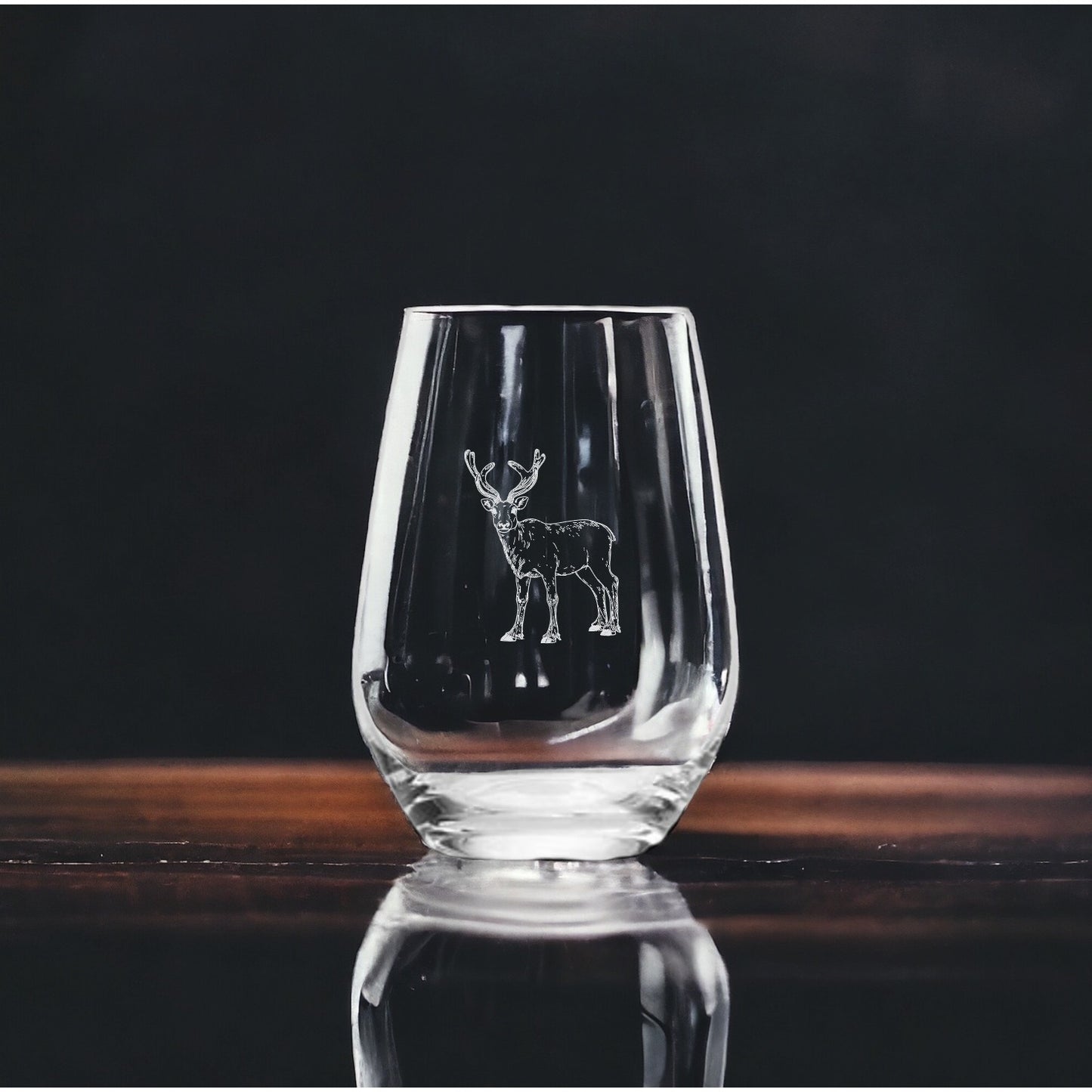 Reindeer Stemless Wine Glasses x4 Premium 15 Oz Personalize Gift Animal NEW