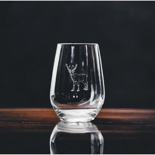 Reindeer Stemless Wine Glasses x4 Premium 15 Oz Personalize Gift Animal NEW