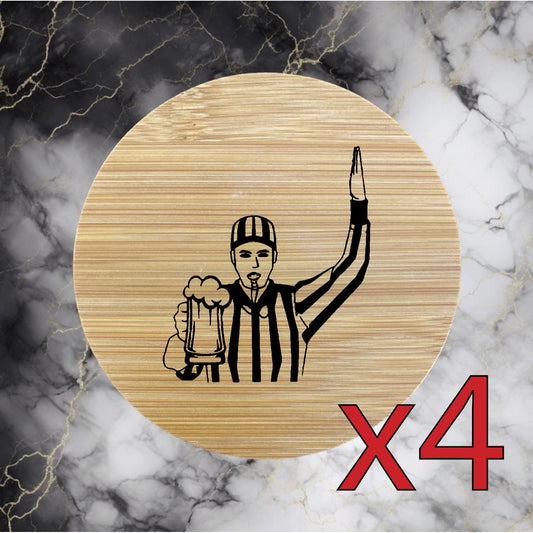Beer Referee x4 Bamboo Coasters Drink Natural Wood Home Decor Lounge Party NEW