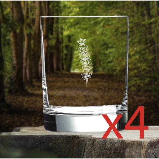 Lavender Whiskey Glasses x4 Double 14 Oz Premium Old Fashioned Flower Gift NEW