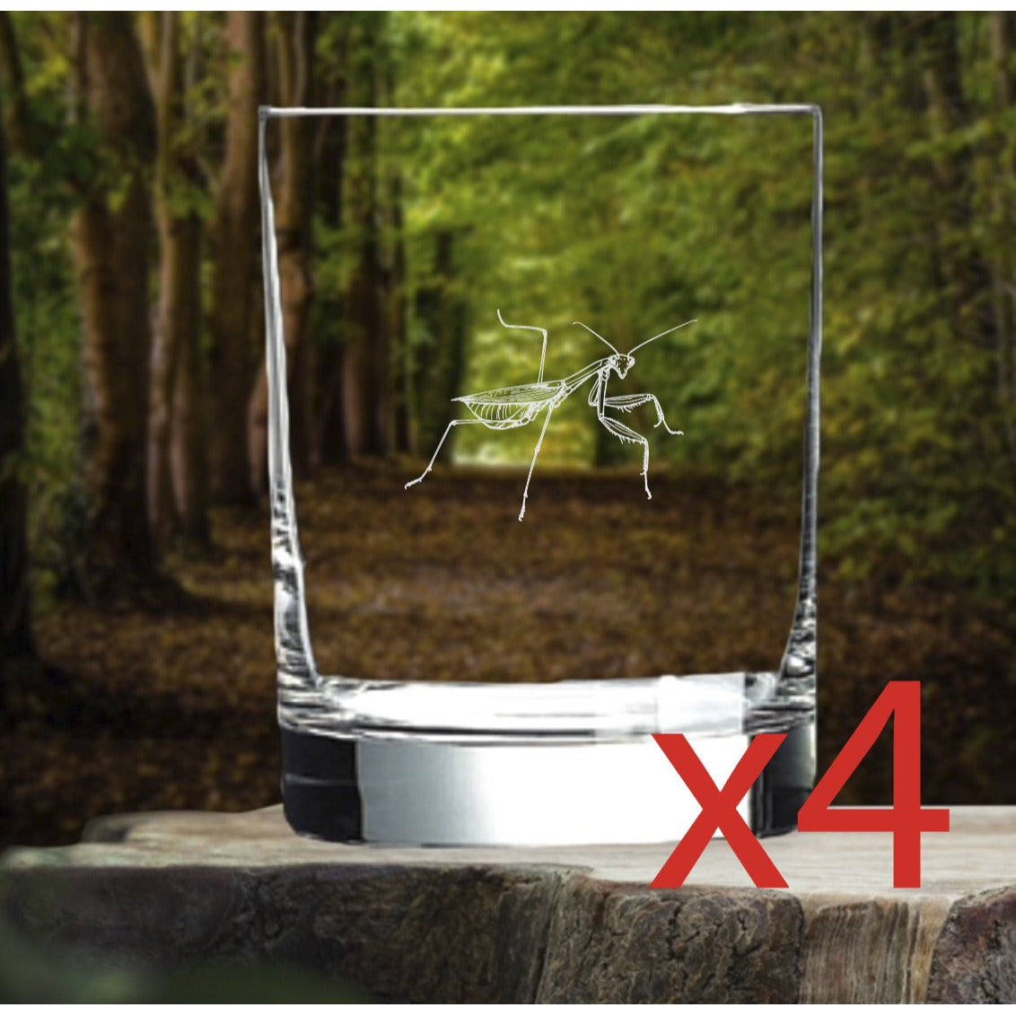 Praying Mantis Whiskey Glasses x4 Double 14 Oz Premium Old Fashioned Animal NEW