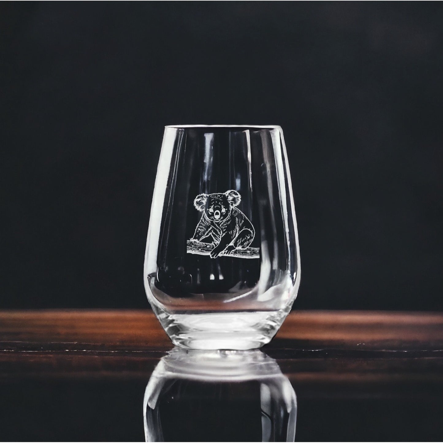 Koala Stemless Wine Glasses x4 Premium 15 Oz Personalize Gift Animal Gift NEW