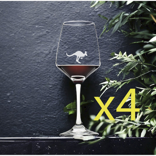 Kangaroo Wine Glasses x4 Premium 12 Oz Personalize Animal Outback Nature NEW