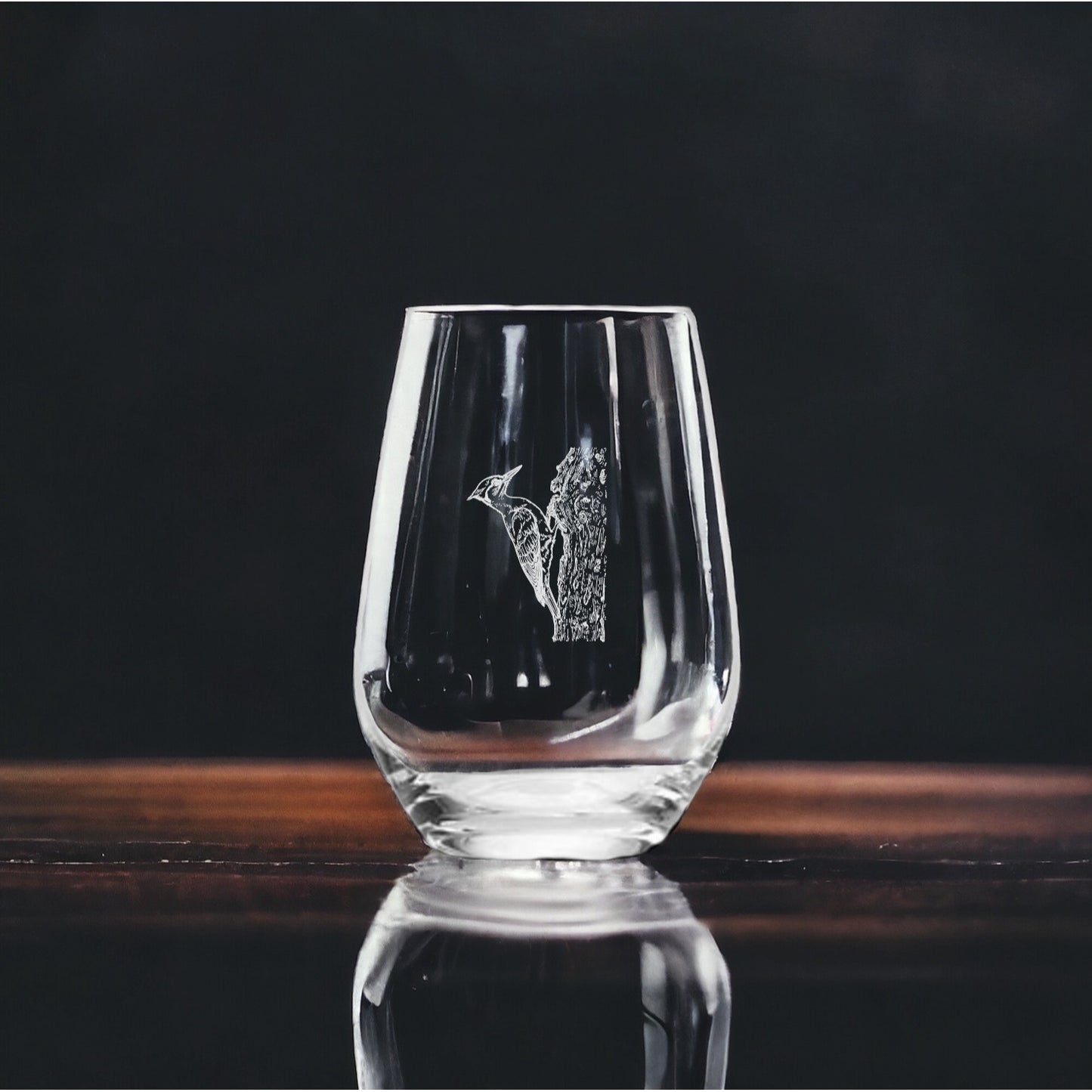 Woodpecker Stemless Wine Glasses x4 Premium 15 Oz Personalize Gift Bird NEW