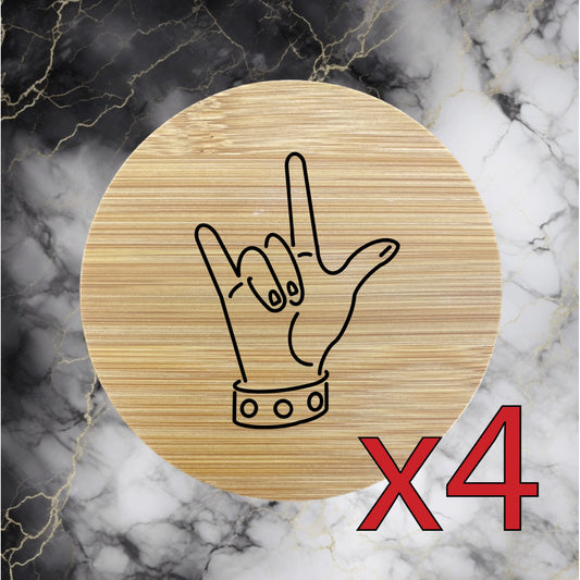 Rock Love x4 Bamboo Coasters Drink Natural Wood Home Decor Lounge Music Band NEW