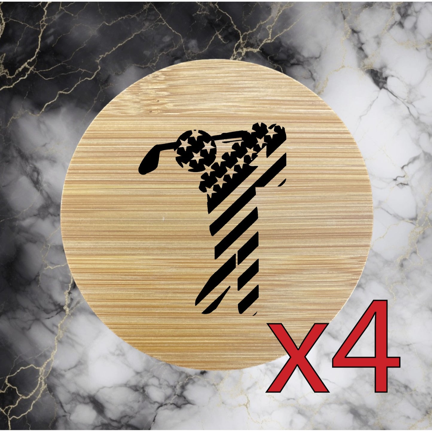 Golf USA x4 Bamboo Coasters Drink Natural Wood Home Decor Lounge Flag NEW