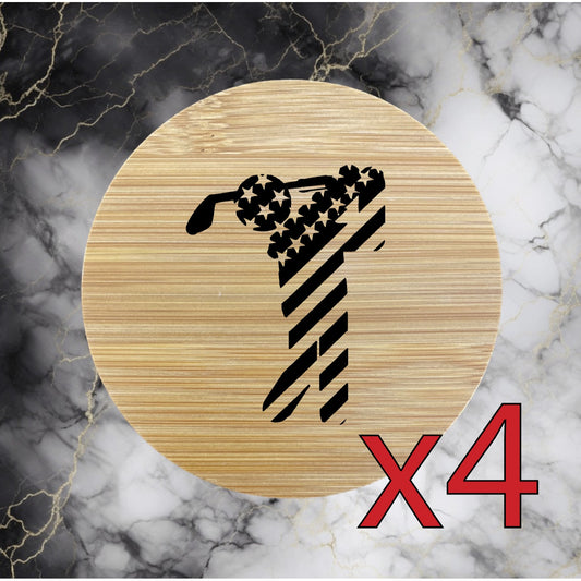 Golf USA x4 Bamboo Coasters Drink Natural Wood Home Decor Lounge Flag NEW