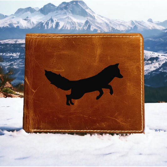 Fox Shape Leather Wallet Bifold Premium Quality Buffalo Outdoor Nature NEW