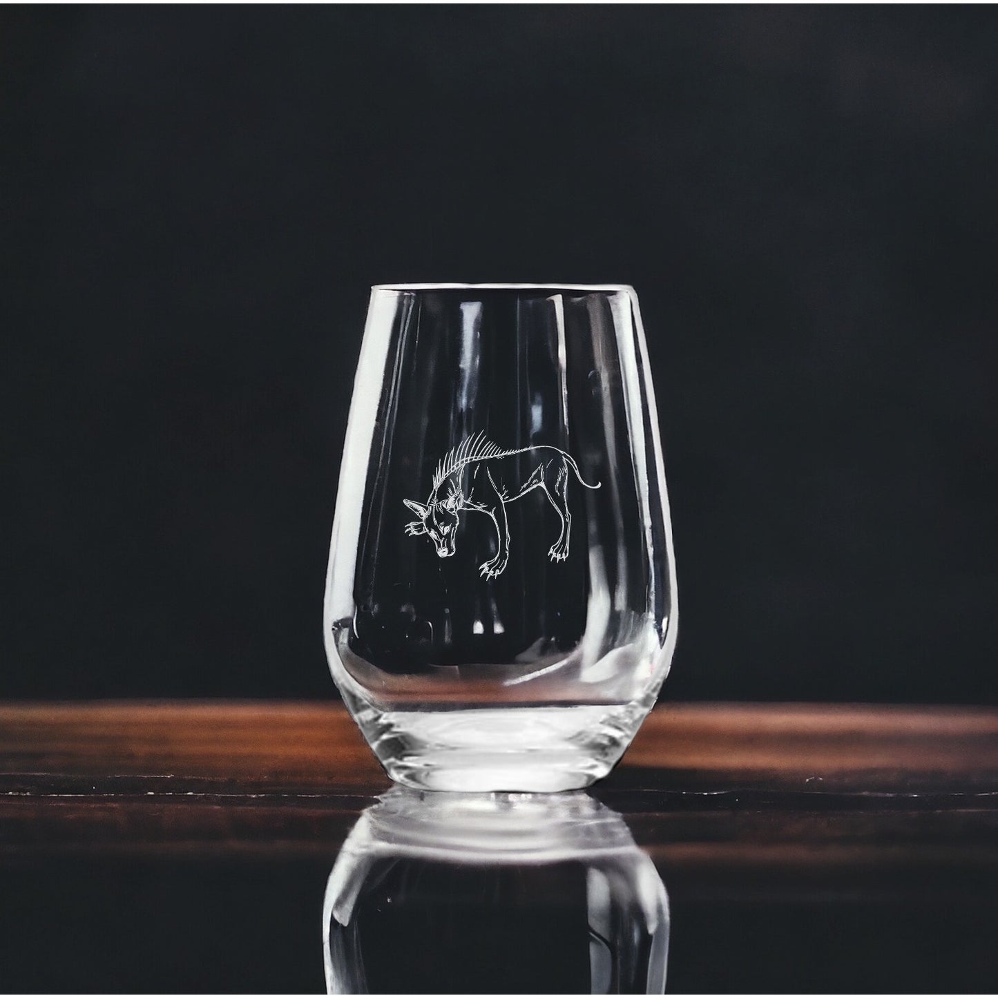 Chupacabra Stemless Wine Glasses x4 Premium 15 Oz Personalize Animal Wild NEW