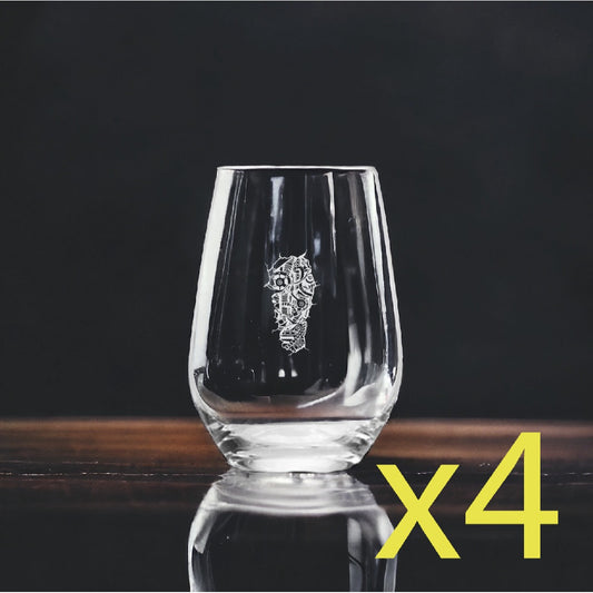 Machine Gears Stemless Wine Glasses x4 Premium 15 Oz Personalize Moto NEW