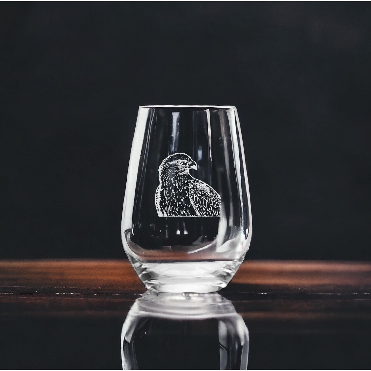Bald Eagle Stemless Wine Glasses x4 Premium 15 Oz Personalize Animal USA NEW